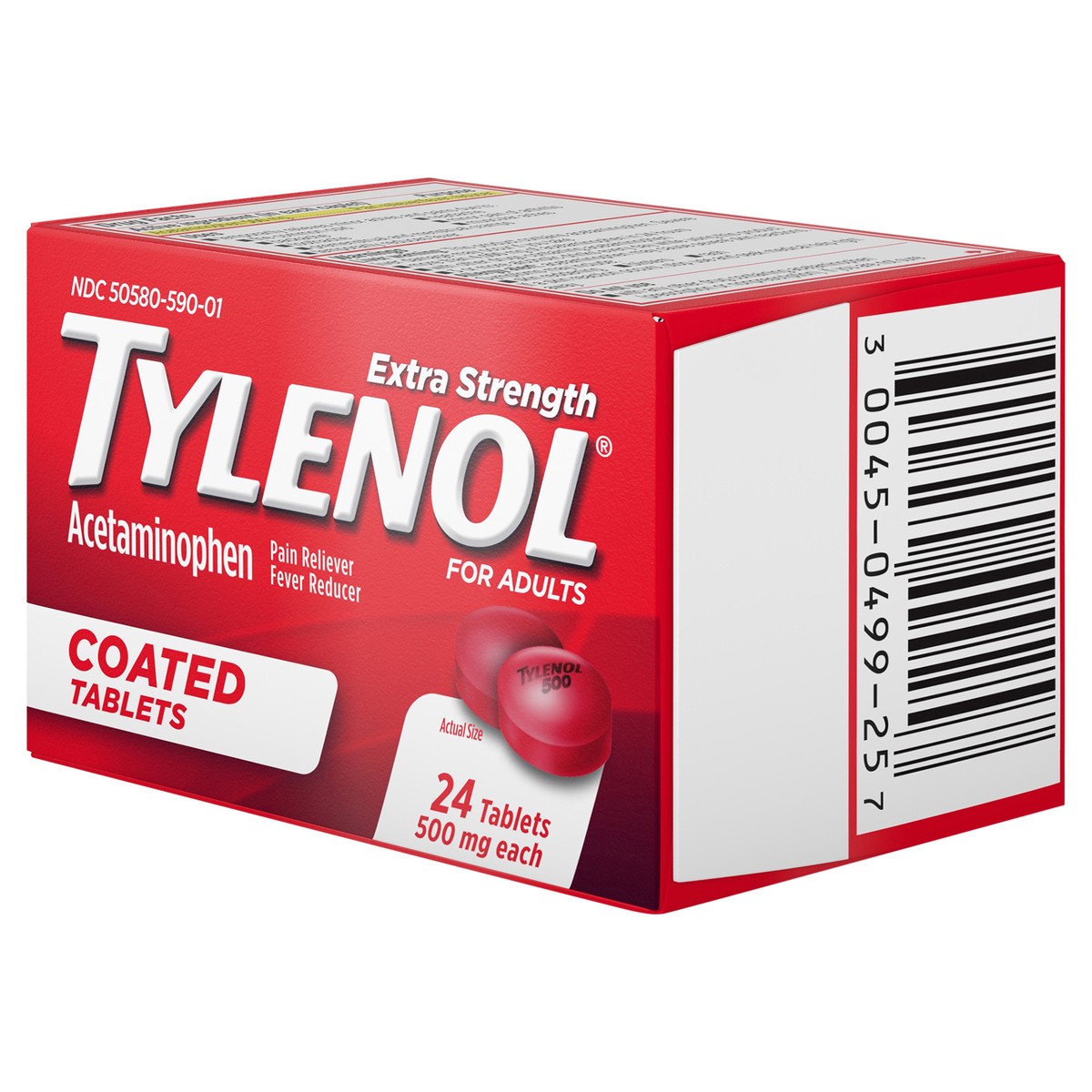 slide 2 of 7, Tylenol Extra Strength Pain Relief Coated Tablets for Adults, 500mg Acetaminophen Pain Reliever and Fever Reducer per Tablet for Minor Aches, Pains, and Headaches, 24 ct, 24 ct