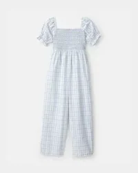 Carters Girls Plaid Smocked Jumpsuit - Blue Blue 7