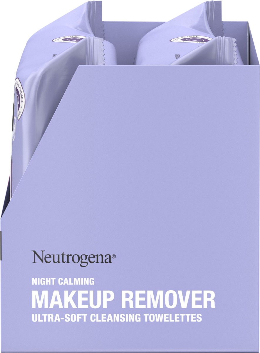slide 7 of 7, Neutrogena Night Calming Makeup Remover Face Wipes, Nighttime Cleansing Towelettes Remove Sweat, Dirt & Makeup & Calms Skin, Hypoallergenic, 100% Plant Based Cloth, Twin Pack, 2 x 25 ct, 50 ct