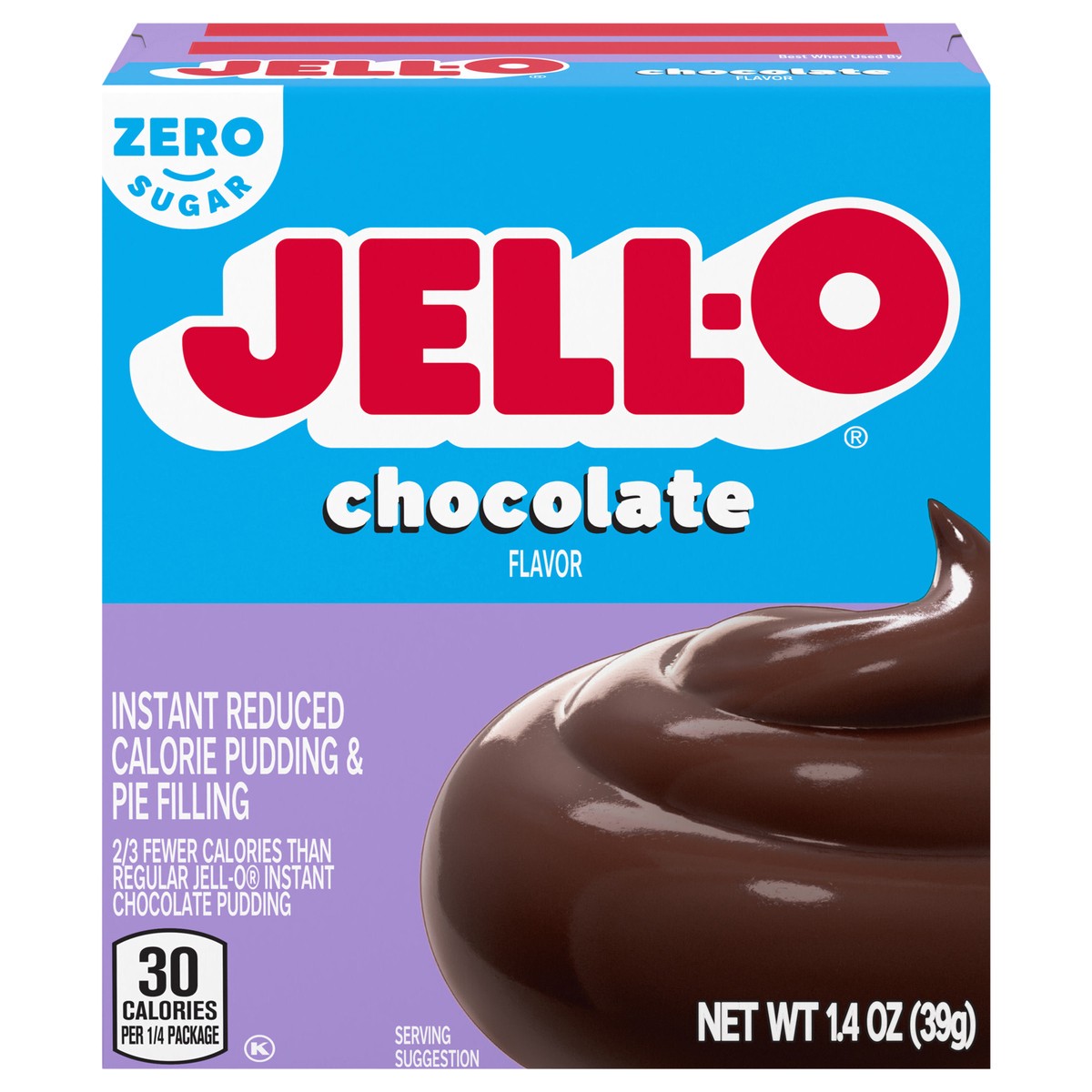 slide 1 of 9, Jell-O Chocolate Flavor Zero Sugar Instant Reduced Calorie Pudding & Pie Filling Mix, 1.4 oz Box, 1.4 oz