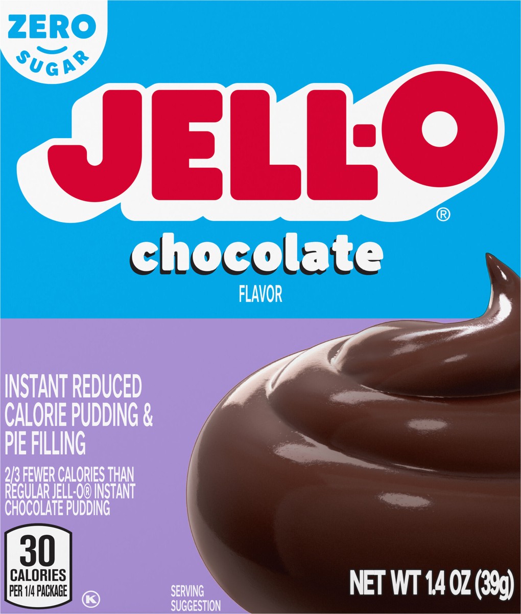 slide 7 of 9, Jell-O Chocolate Flavor Zero Sugar Instant Reduced Calorie Pudding & Pie Filling Mix, 1.4 oz Box, 1.4 oz