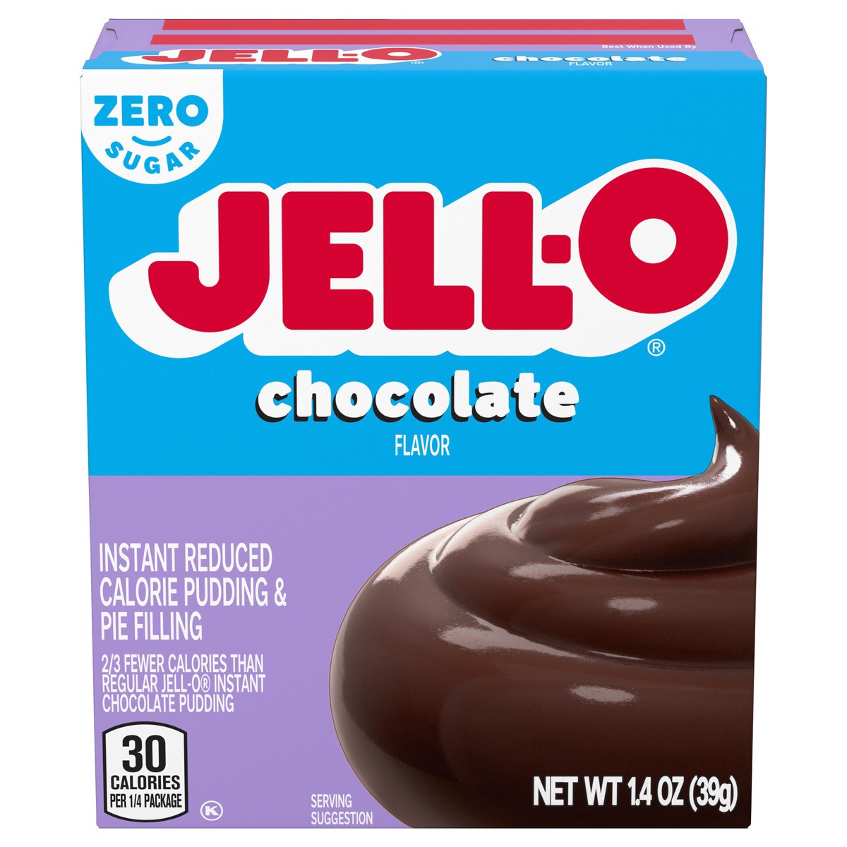 slide 1 of 9, Jell-O Chocolate Flavor Zero Sugar Instant Reduced Calorie Pudding & Pie Filling Mix, 1.4 oz Box, 1.4 oz