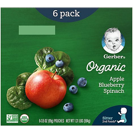 slide 1 of 1, Gerber 2nd Foods Organic Apple Blueberry Spinach Baby Food Pouch - 6-3.5 Oz, 21 oz