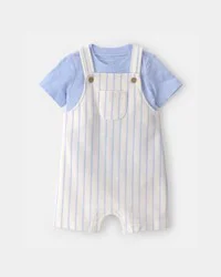 Baby 2-Piece Stripe Overall Set - Blue/Ivory - 18M