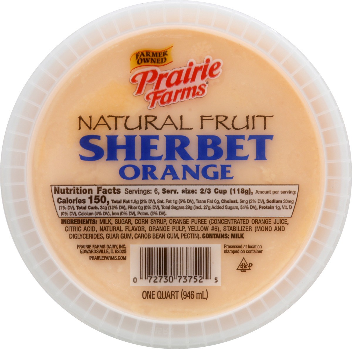 slide 1 of 9, Prairie Farms Natural Fruit Orange Sherbet 1 qt, 1 qt