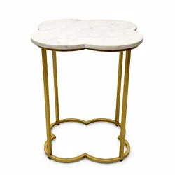 Haven & Key Quatrefoil White Marble Top Accent Side Table