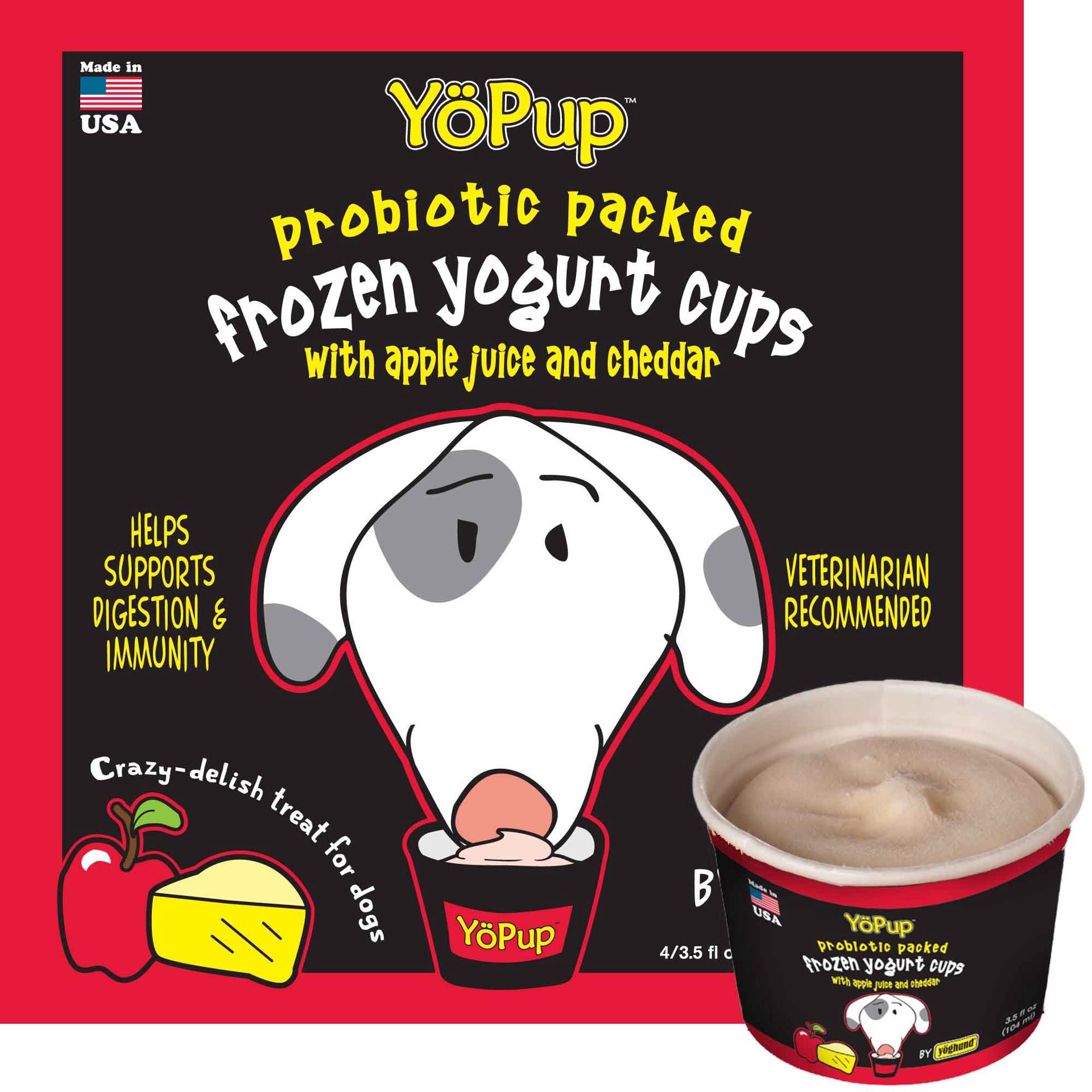 slide 1 of 1, Yoghund YoPup Frozen Apple & Cheddar Yogurt Cups for Dogs, 3.5 fl. oz., Pack of 1, 1 ct