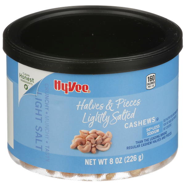 slide 1 of 1, Hy-vee Lightly Salted Halves & Pieces Cashews, 8 oz