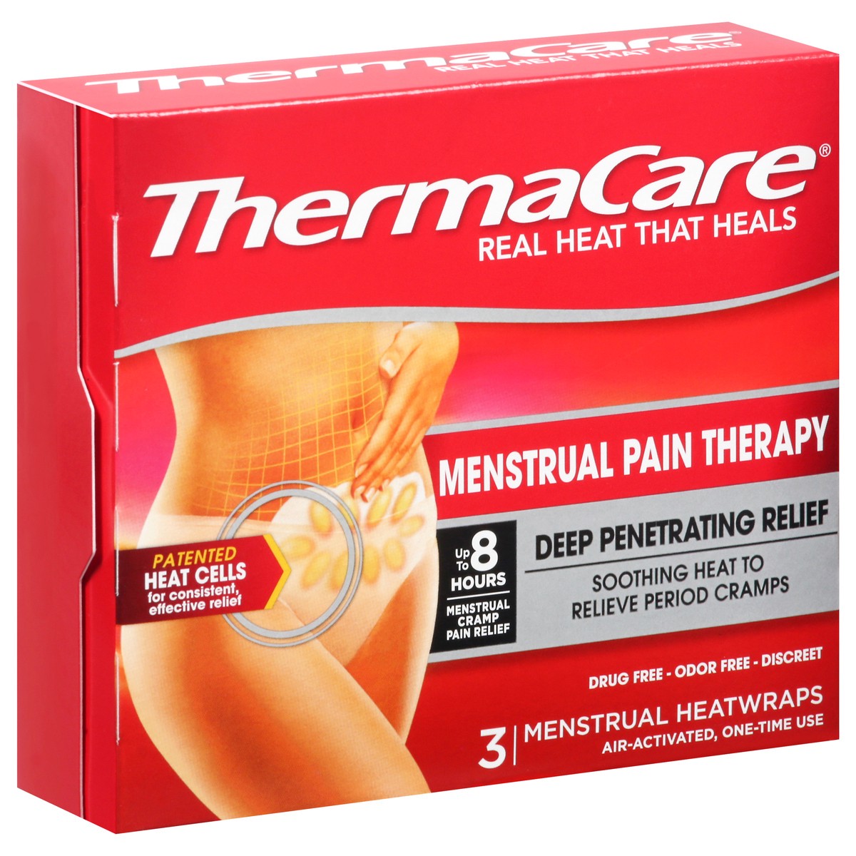 slide 2 of 9, ThermaCare Menstrual Pain Therapy Menstrual Cramps Pain Relief Heat Wraps, 3 Ct, 3 ct