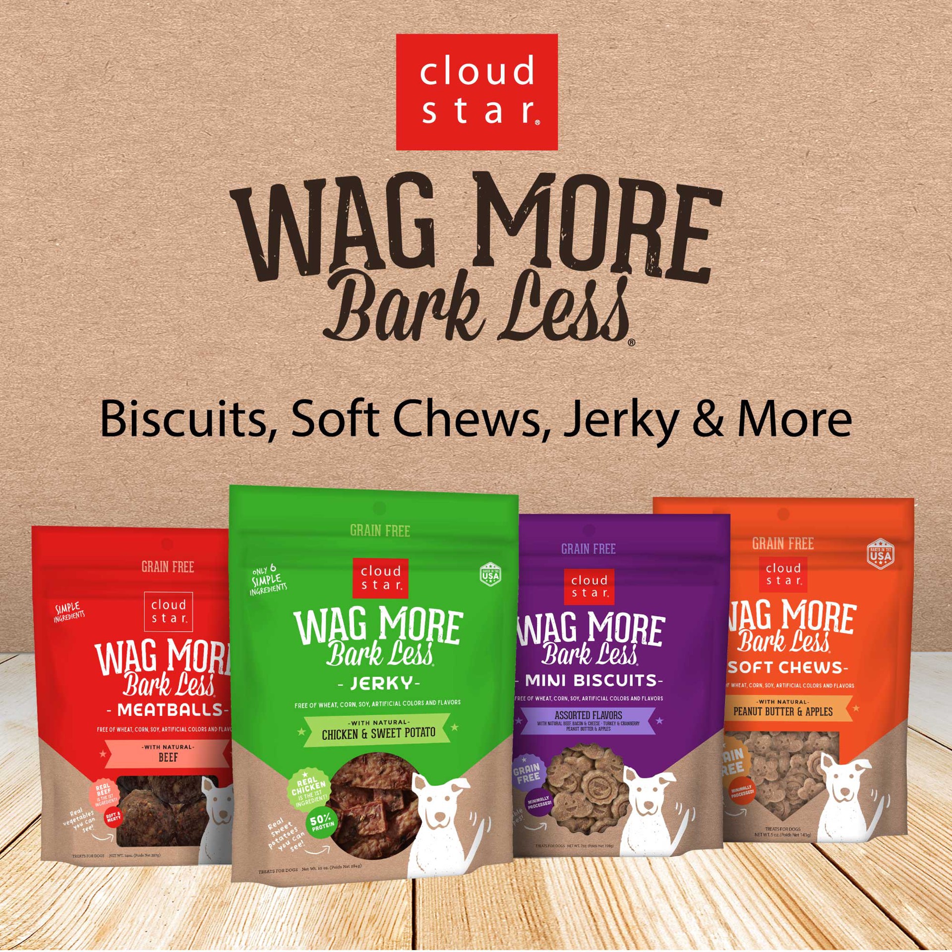 slide 2 of 10, Cloud Star Wag More Bark Less Crunchy Grain Free Dog Treats, Chicken & Sweet Potato, 14 oz. Box, 14 oz