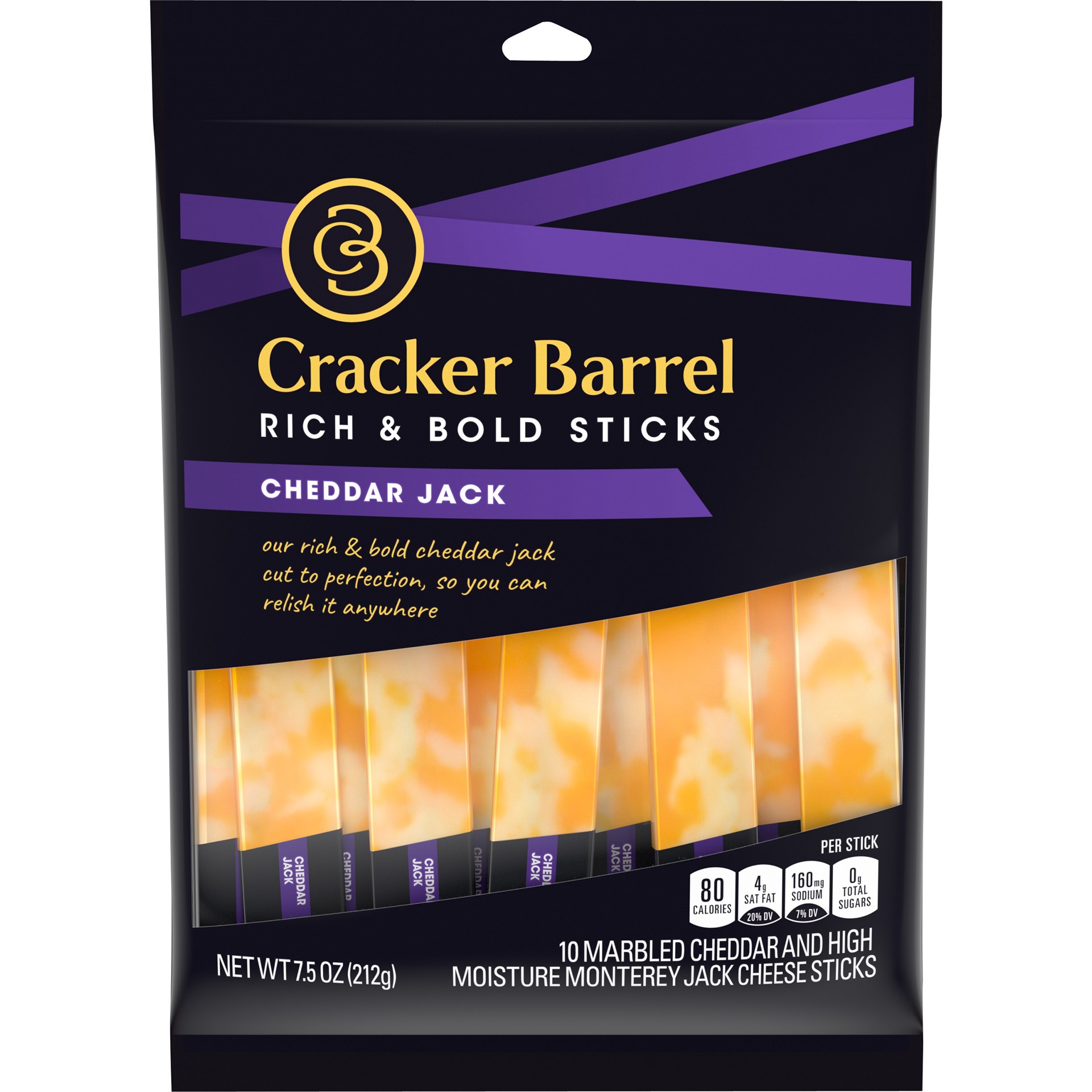 slide 1 of 1, Cracker Barrel Rich & Bold Cheddar Jack Marbled Cheese Snacks, 10 ct Sticks, 10 ct