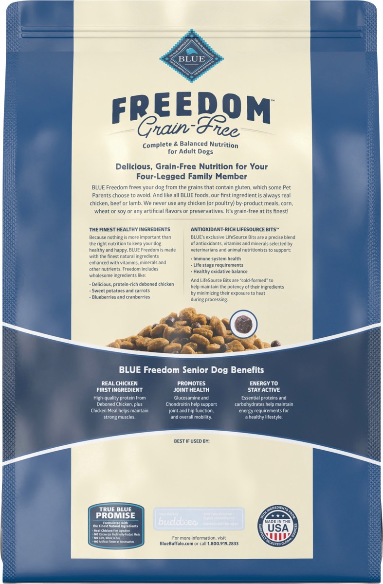 slide 2 of 12, Blue Buffalo Freedom Grain Free Natural Senior Dry Dog Food, Chicken 11-lb, 1 ct