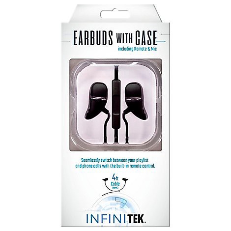 slide 1 of 1, Earbuds Remote & Mic With Case Black, 1 ct