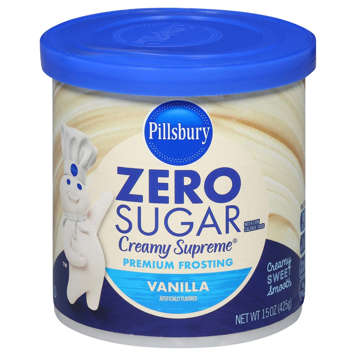 slide 1 of 9, Pillsbury Zero Sugar Creamy Supreme Vanilla Premium Frosting, 15 Oz Tub, 15 oz