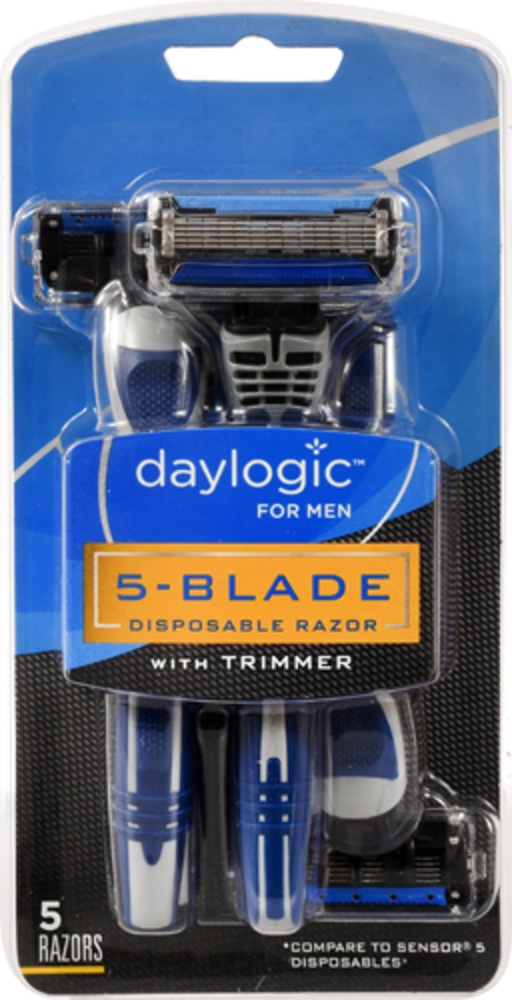 slide 1 of 1, Daylogic for Men 5-Blade Disposables with Trimmer, 5 ct