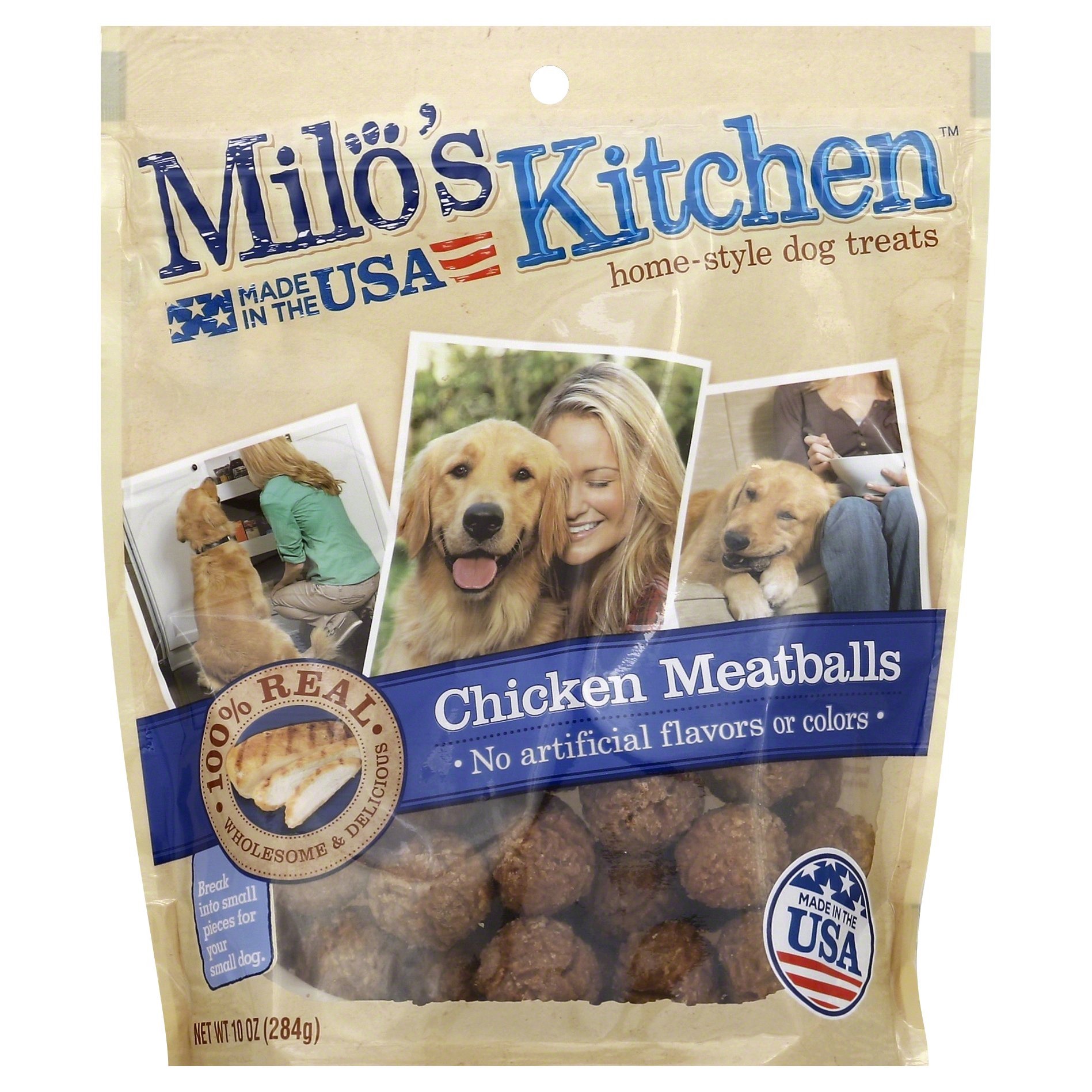 slide 1 of 5, Milo's Kitchen Chicken Meatballs Dog Treats, 10 oz