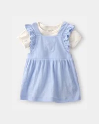 Baby Girl 2-Piece Jumper Dress Set - Blue/White 3M