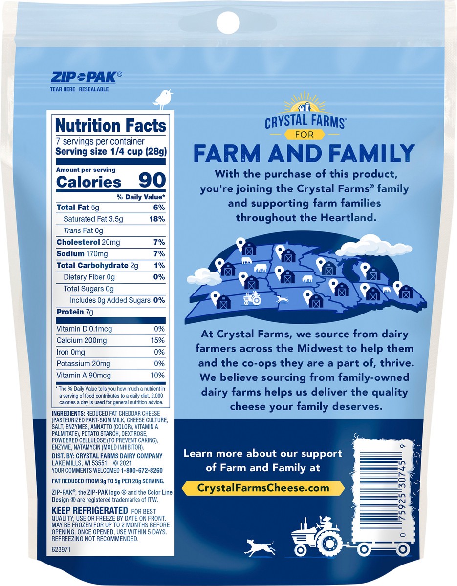 slide 2 of 6, Crystal Farms Shredded Reduced Fat Cheddar Cheese, 7 oz, 7 oz