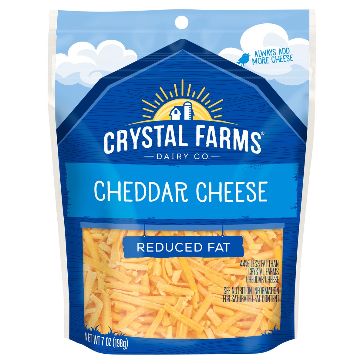 slide 5 of 6, Crystal Farms Shredded Reduced Fat Cheddar Cheese, 7 oz, 7 oz