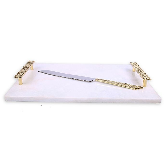 slide 1 of 1, Classic Touch Tervy Challah Tray with Knife - White, 1 ct