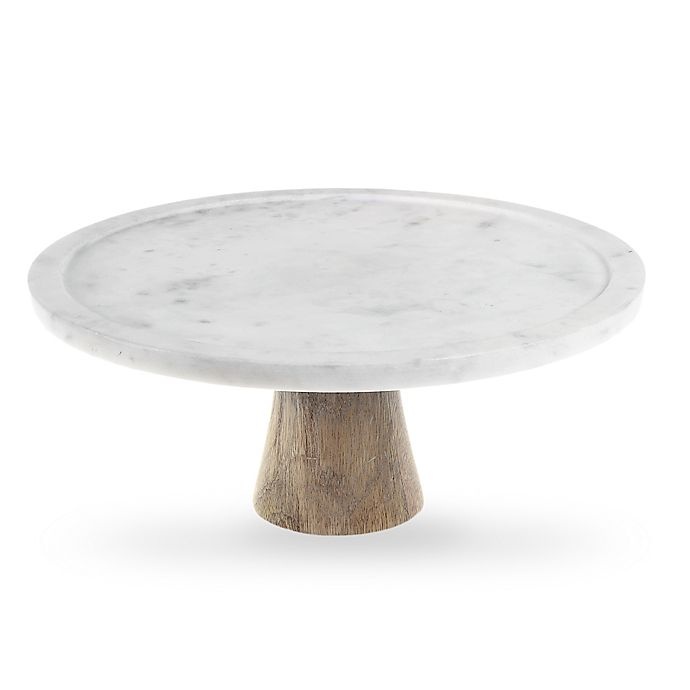 slide 1 of 1, Artisanal Kitchen Supply White Marble and Wood Cake Stand, 1 ct