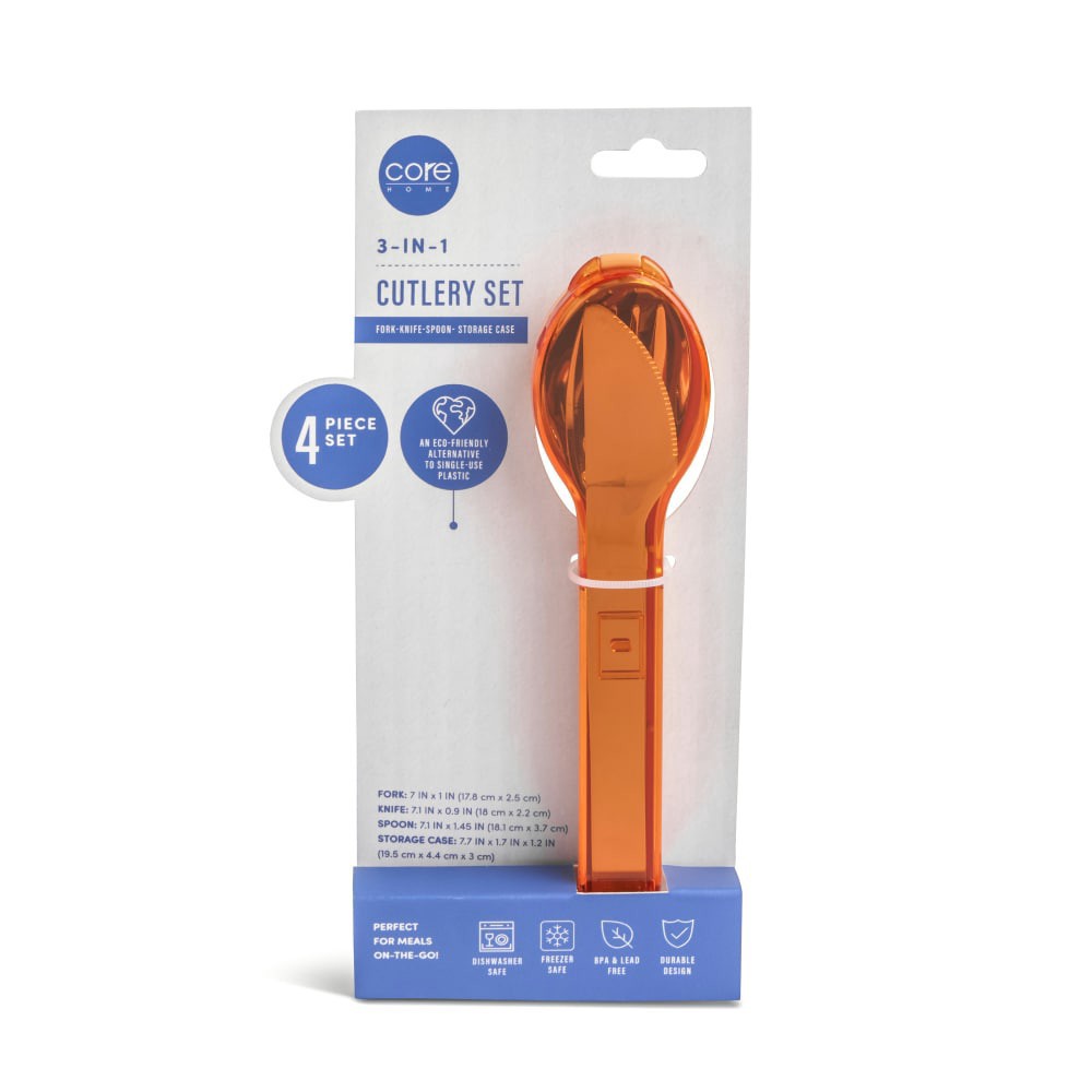 slide 2 of 2, Core Home 3 In 1 Cutlery Set With Case - Peach, 4 ct