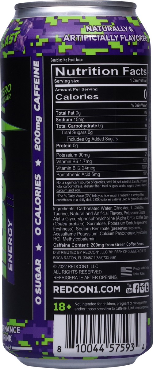 slide 9 of 14, Redcon1 Zero Sugar High Performance Sour Gummy Blast Energy Drink 16 fl oz, 16 fl oz