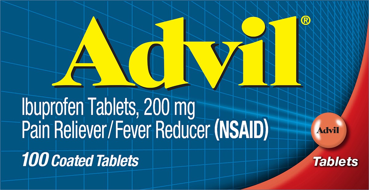 slide 5 of 8, Advil Coated Tablets Pain Ibuprofen 200mg Reliever/Fever Reducer, 100 ct