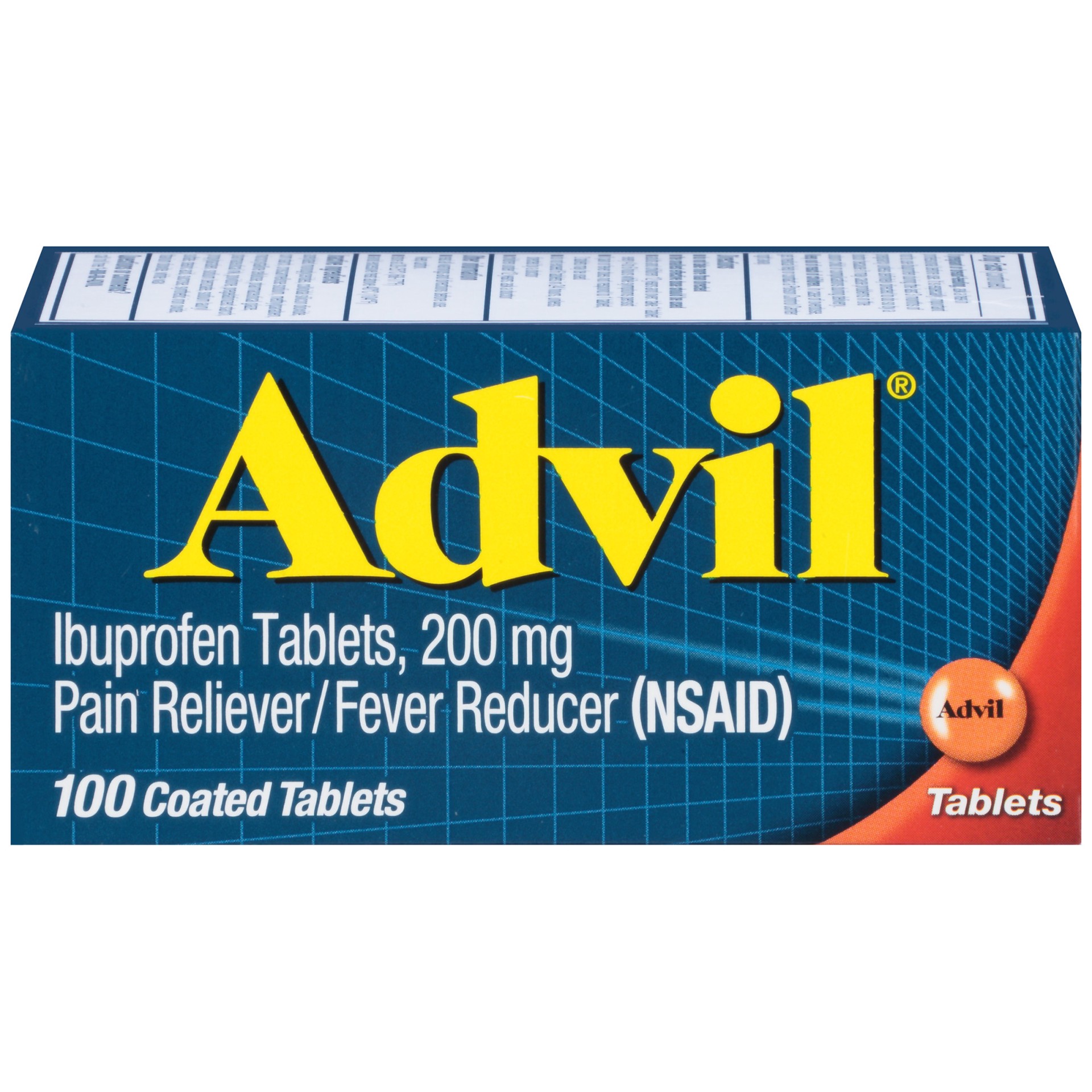 slide 1 of 8, Advil Coated Tablets Pain Ibuprofen 200mg Reliever/Fever Reducer, 100 ct