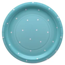 American Greetings 10-Count 9" Paper Plates, Polka Dots on Blue