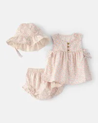 Carters Baby Girl 3-Piece Floral Hat, Top & Short Set - Pink Pink 24M