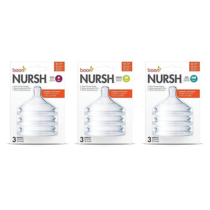 slide 7 of 7, Boon NURSH Standard-Neck Medium-Flow Nipples - Clear, 3 ct