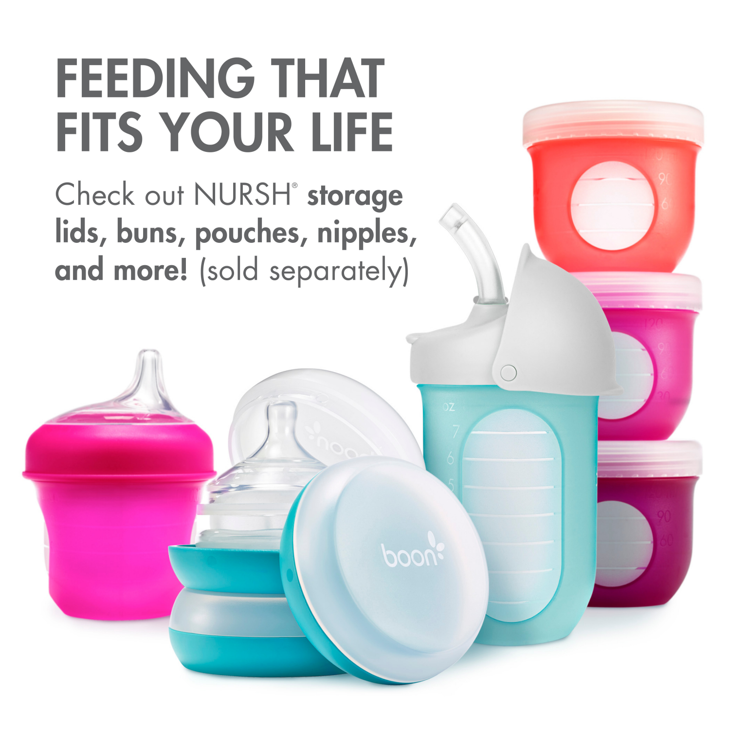 slide 3 of 8, Boon NURSH Reusable Silicone Baby Bottles with Collapsible Silicone Pouch Design - Everyday Baby Essentials - Stage 2 Medium Flow - Tie Dye, 3 ct; 8 oz