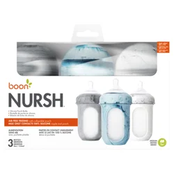 Boon NURSH Reusable Silicone Baby Bottles with Collapsible Silicone Pouch Design - Everyday Baby Essentials - Stage 2 Medium Flow - Tie Dye