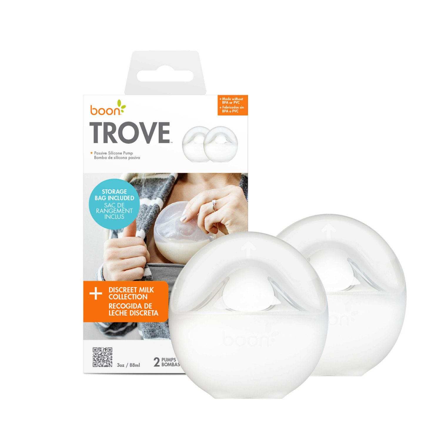 slide 4 of 8, Boon TROVE Silicone Breast Pump - 2 Pump Pack with Travel and Storage Pouch, 1 ct