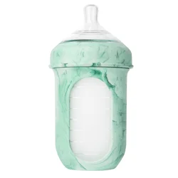 Boon NURSH Reusable Baby Bottles with Platinum Food-Safe Silicone Stage 2 Medium Flow 8oz Mint Tie Dye