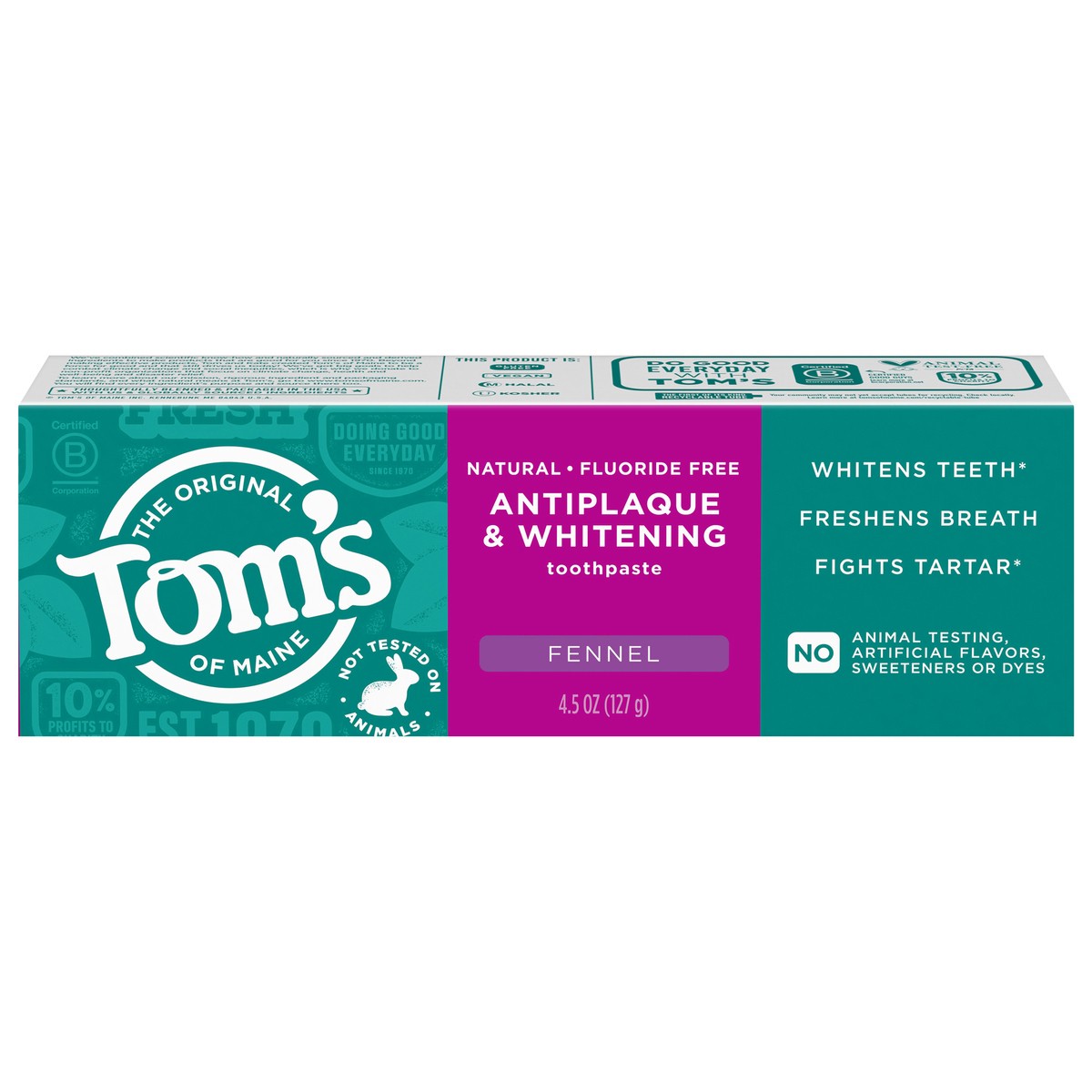 slide 6 of 11, Tom's of Maine Tom''s of Maine Antiplaque and Whitening Fluoride Free Toothpaste, Fennel Toothpaste, 4.5 oz