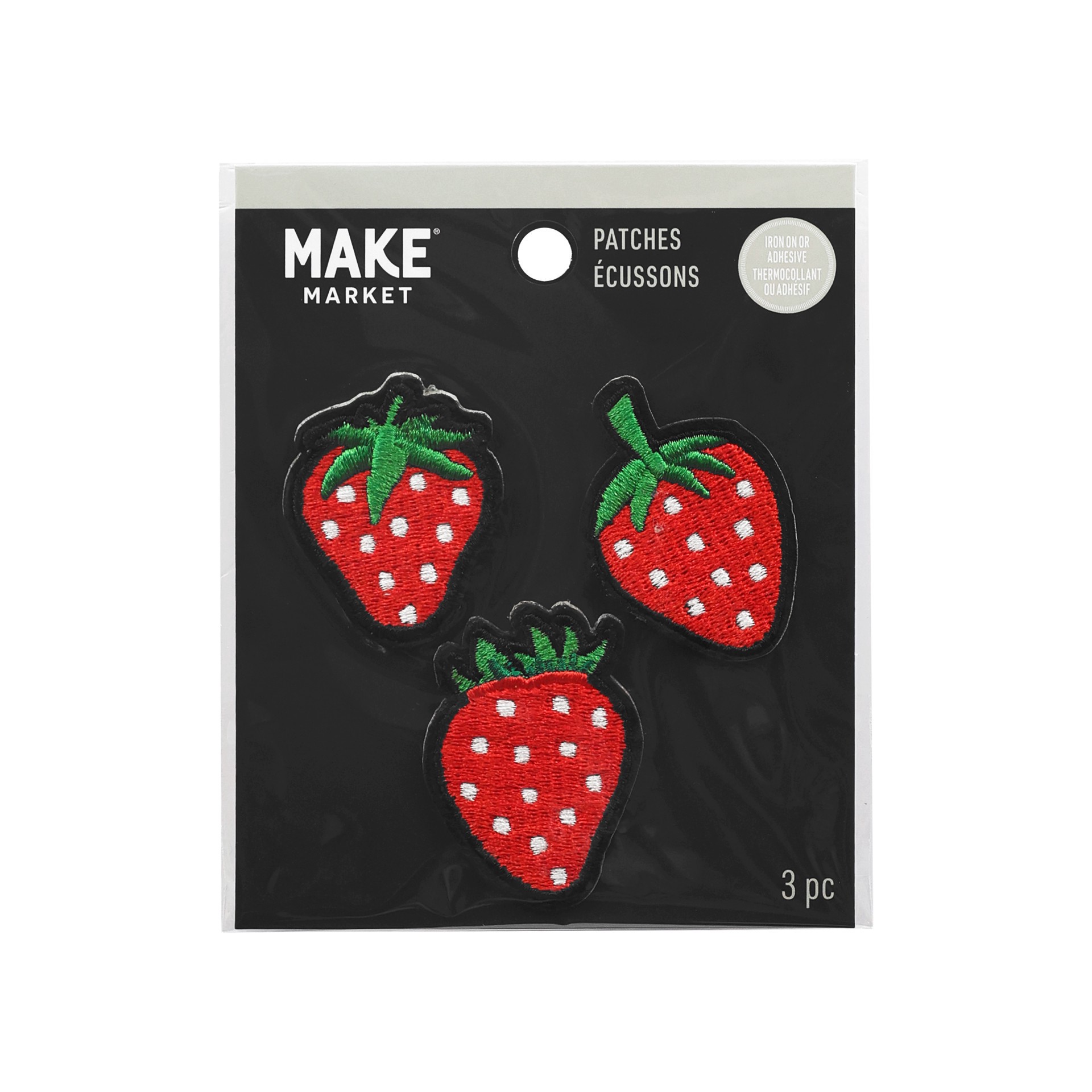slide 3 of 3, Embroidered Strawberry Iron On Patches, 3ct. By Make Market, 3 ct