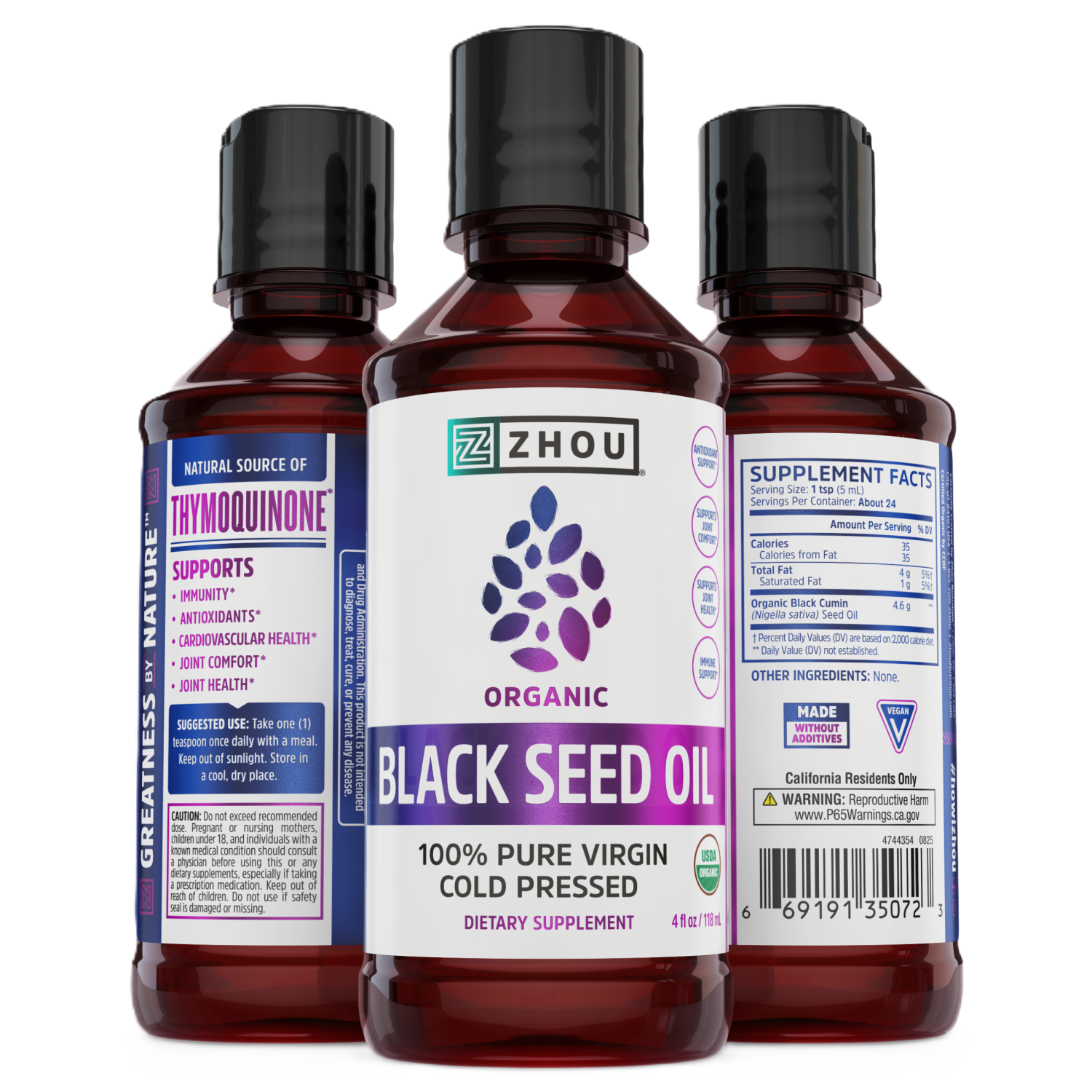 slide 4 of 4, Z ZHOU Zhou Organic Black Seed Oil 4OZ, 4 oz