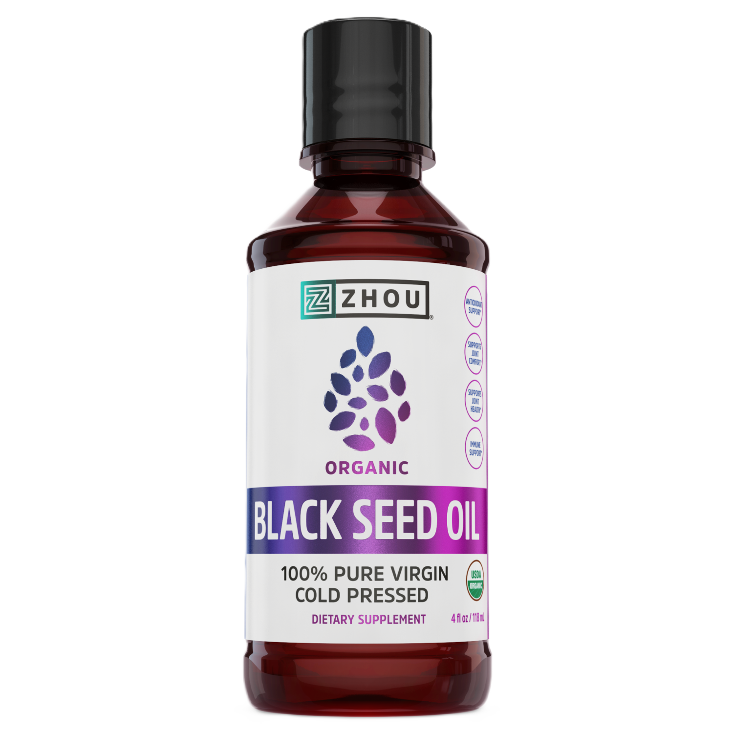 slide 1 of 4, Z ZHOU Zhou Organic Black Seed Oil 4OZ, 4 oz