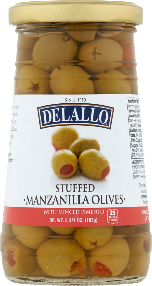 slide 4 of 7, Delallo Olives Stuffed Manzanilla, 5.75 oz