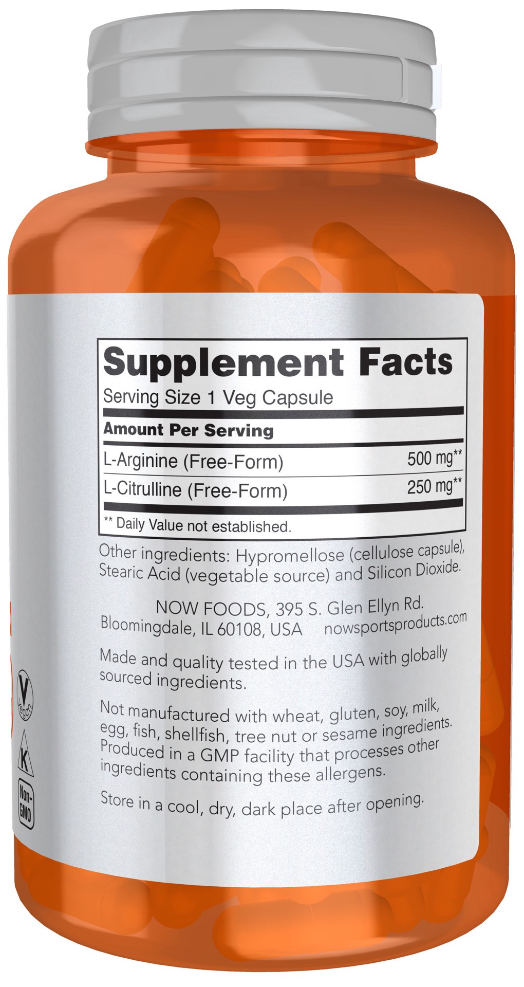 slide 2 of 5, NOW Sports Arginine & Citrulline 500 mg / 250 mg - 120 Veg Capsules, 120 ct