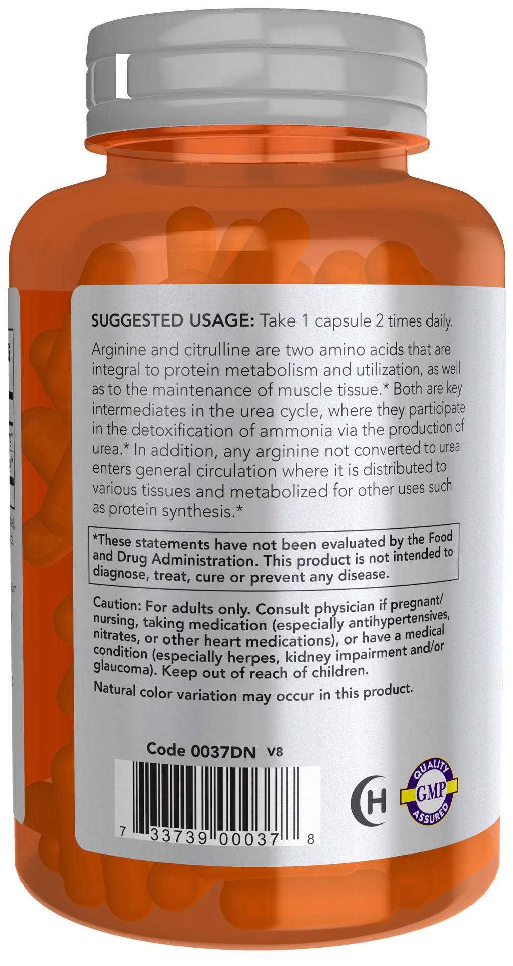 slide 3 of 5, NOW Sports Arginine & Citrulline 500 mg / 250 mg - 120 Veg Capsules, 120 ct