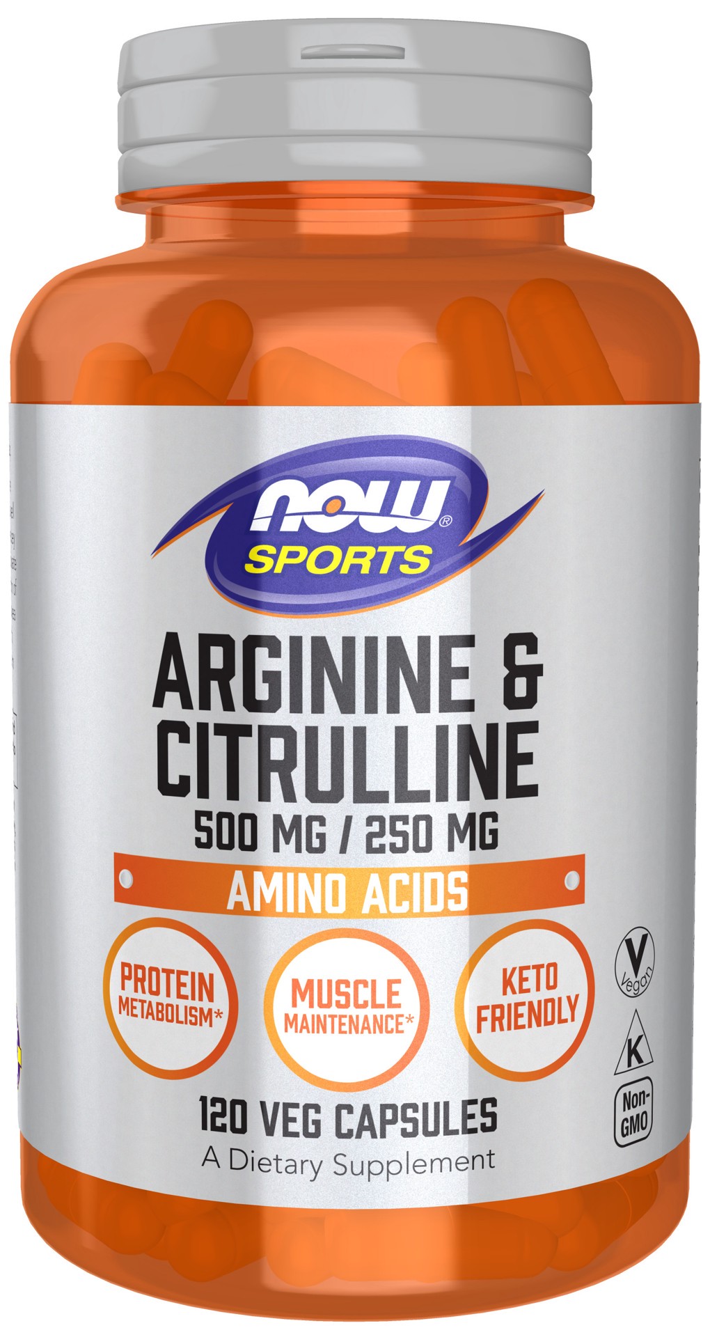 slide 1 of 5, NOW Sports Arginine & Citrulline 500 mg / 250 mg - 120 Veg Capsules, 120 ct