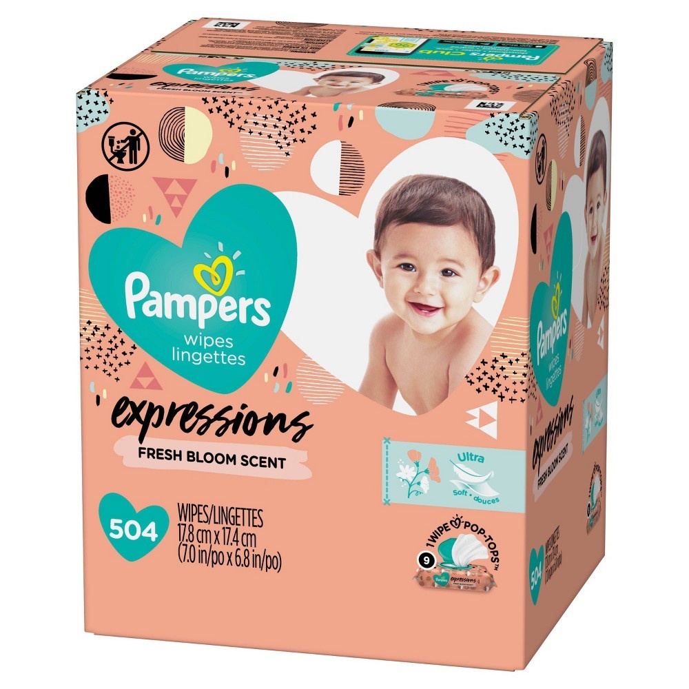 slide 5 of 5, Pampers Baby Wipes Expressions Fresh Bloom Scent 9X Pop-Top Packs, 504 ct