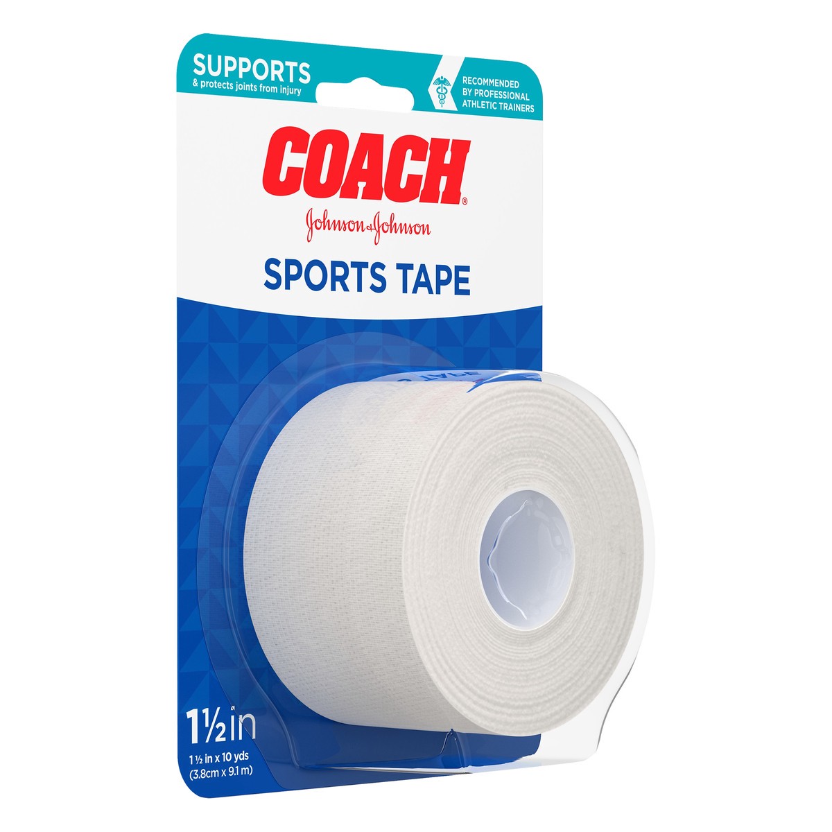 slide 4 of 7, Johnson & Johnson Coach Sports Tape, Breathable Cloth Tape to Support and Protect Joints, for Fingers, Wrists, and Ankles, 1.5 inches By 10 yards, 1 ct