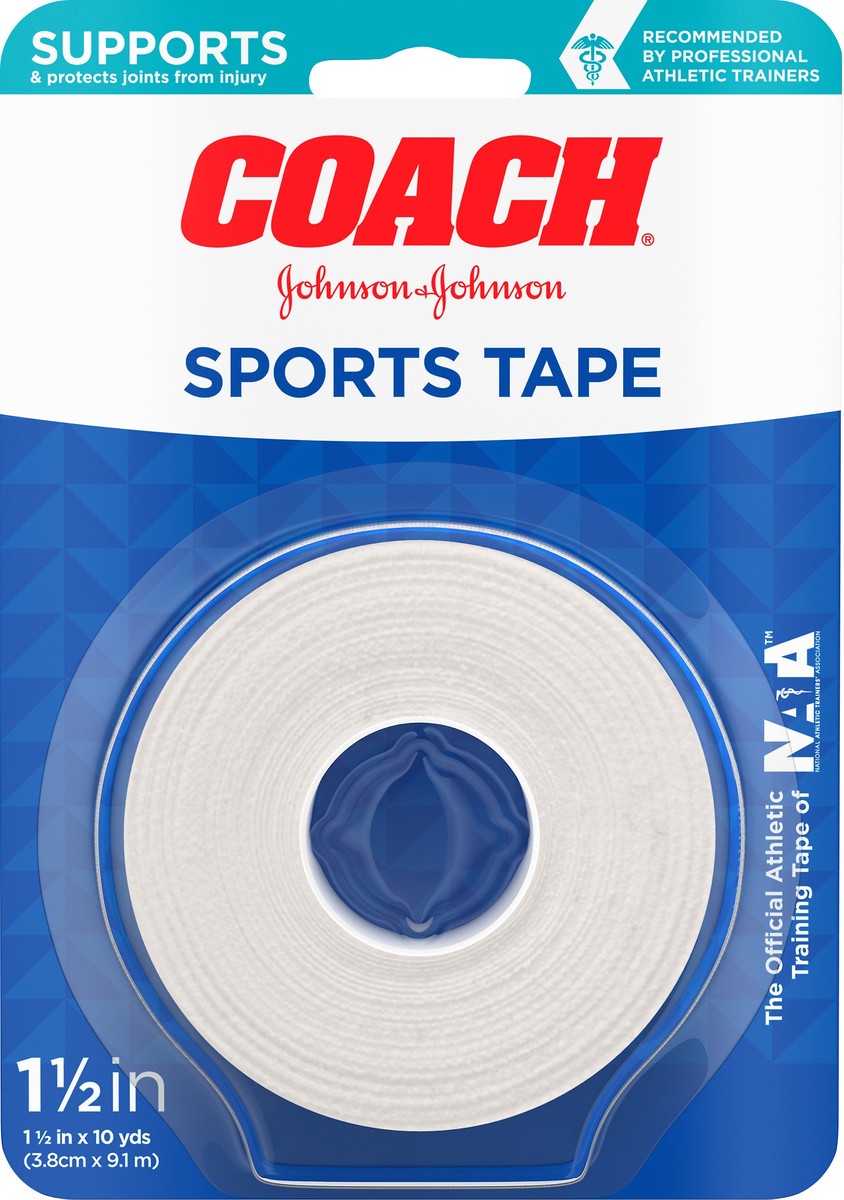 slide 6 of 7, Johnson & Johnson Coach Sports Tape, Breathable Cloth Tape to Support and Protect Joints, for Fingers, Wrists, and Ankles, 1.5 inches By 10 yards, 1 ct