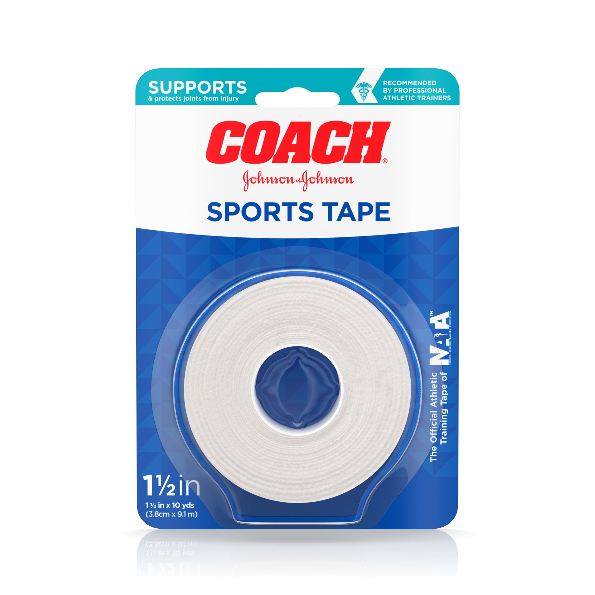 slide 1 of 7, Johnson & Johnson Coach Sports Tape, Breathable Cloth Tape to Support and Protect Joints, for Fingers, Wrists, and Ankles, 1.5 inches By 10 yards, 1 ct