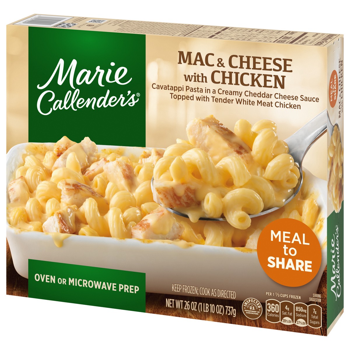 slide 10 of 11, Marie Callender's Mac & Cheese With Chicken, Meal to Share, Frozen Meal, 26 oz