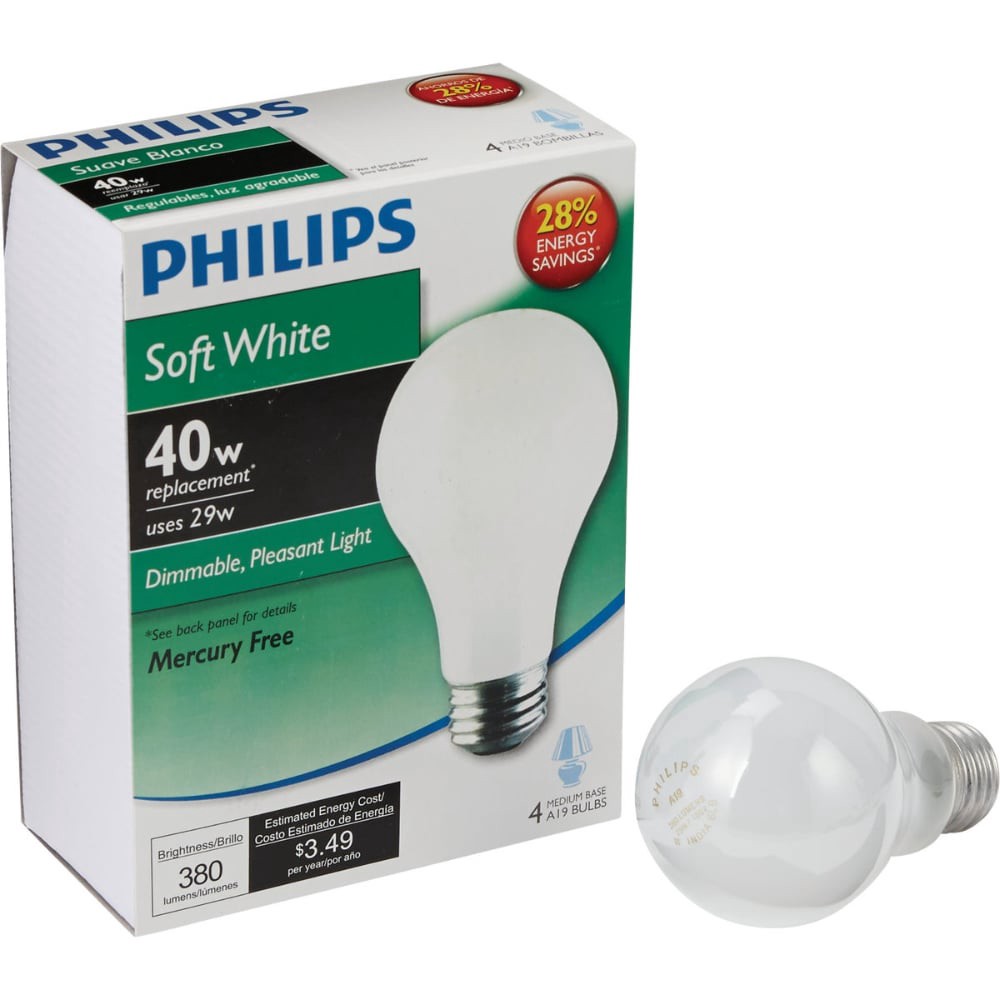 slide 1 of 4, Philips Ecovantage 72Watt 100Watt Medium Base A19 Light Bulbs, 4 ct